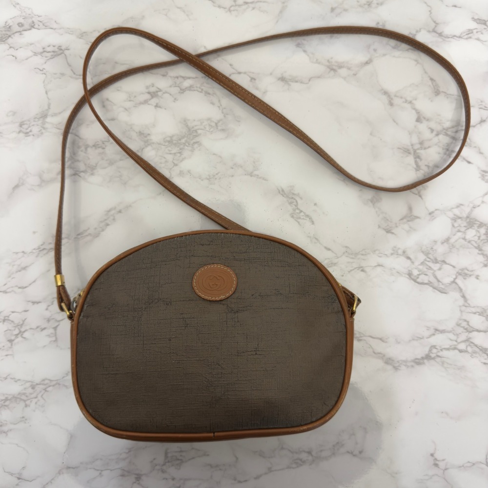 Gucci Brown Canvas Crossbody with Tan Leather Trim